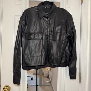 Zara Black Faux Leather Shacket Overshirt Jacket